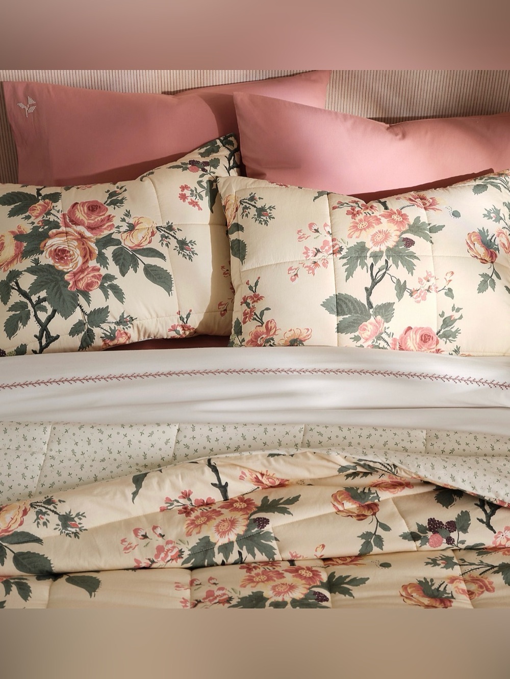 Rose Meadow Organic Cotton Quilted Pillow Sham - by Sharland England